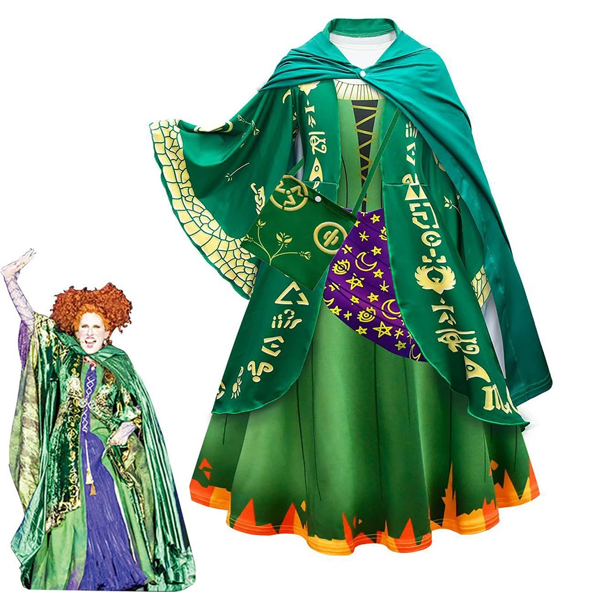 

Witch Hocus Pocus 2 Winifred Sanderson Girl Lolita Dress Halloween Costumes Kids Cosplay Anime Clothes Cloak Suits Robe Fantasia