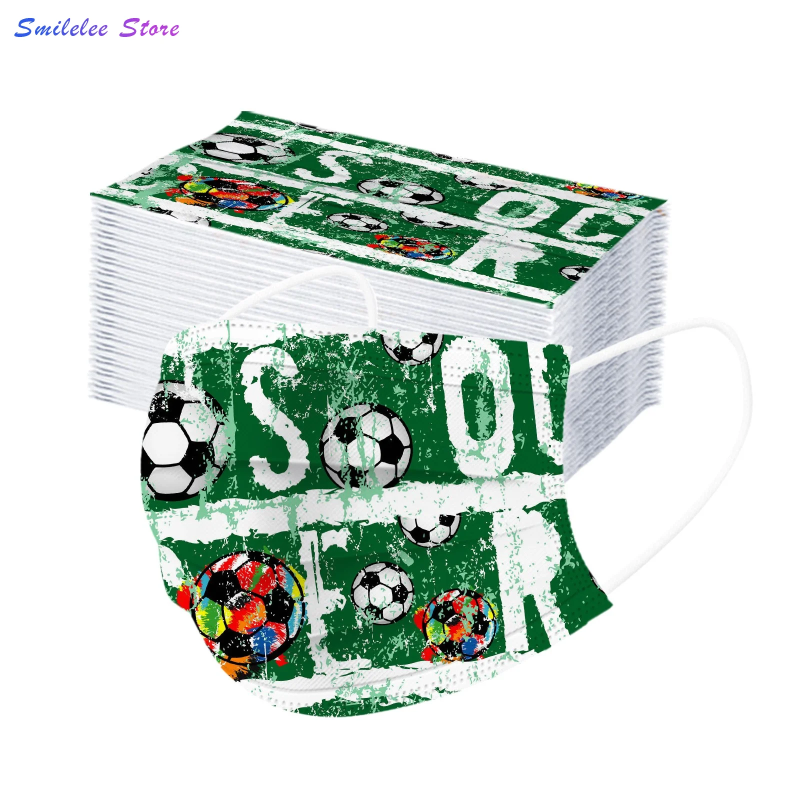 

Children's Football Print Mask Protective Face Mask Disposable Ear Loop Mask 50pcs Pack Cosplay Skin Friendly Multi-purpose