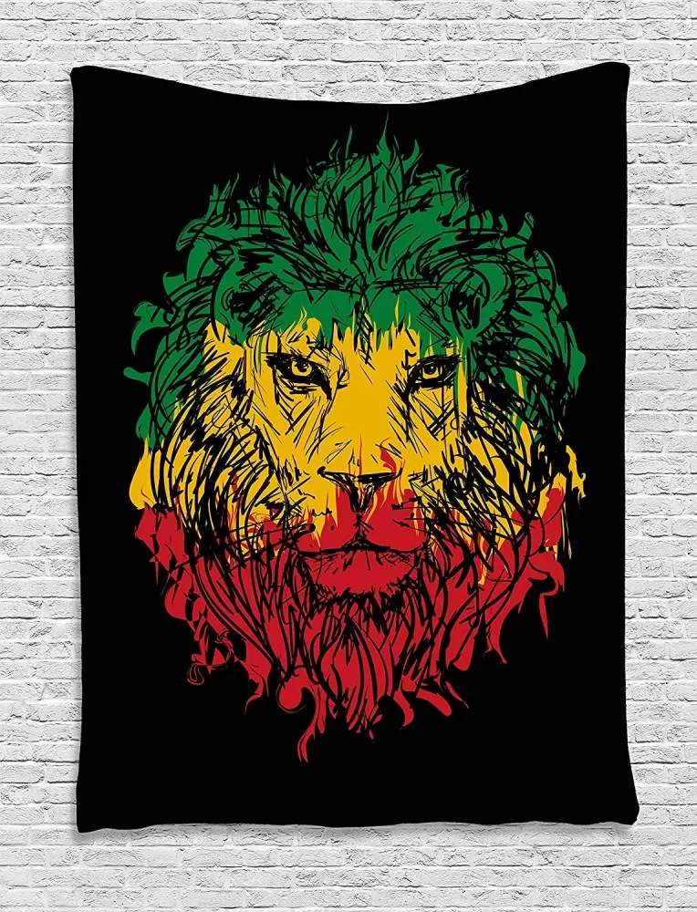 

Calico lion headband black background wall hanging suitable for bedroom living room dormitory light green and yellow