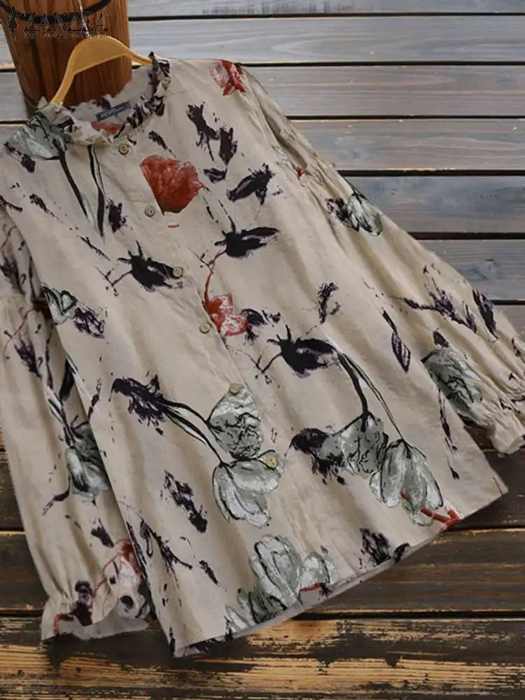 

ZANZEA Women Spring Long Sleeve Blouse O-Neck Flower Printed Button Female Blusas Bohemian Loose Femininas Holiday Elegant Tops