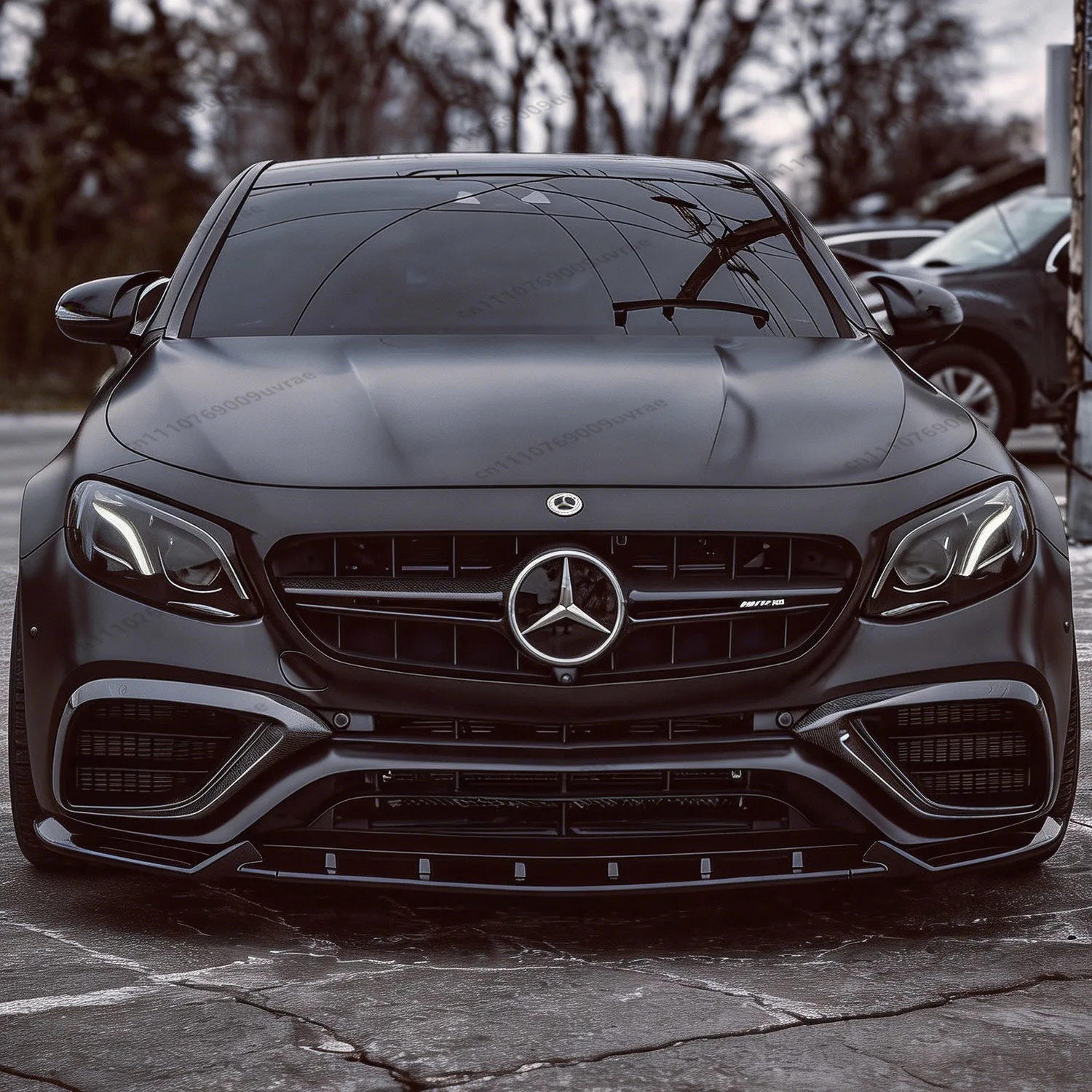 Фото Глянцевый черный спойлер-диффузор для переднего бампера Mercedes W213 C238 E63 AMG/E63S 2017-2020 (до рестайлинга), тюнинг №2