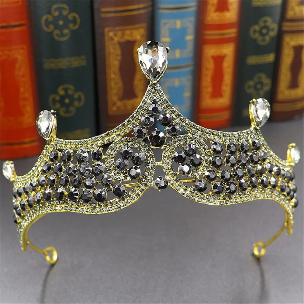 

Baroque Vintage Purple Crystal Beads Bridal Tiaras Crown Bride Hairband Black Rhinestone Pageant Diadem Wedding Hair Accessories