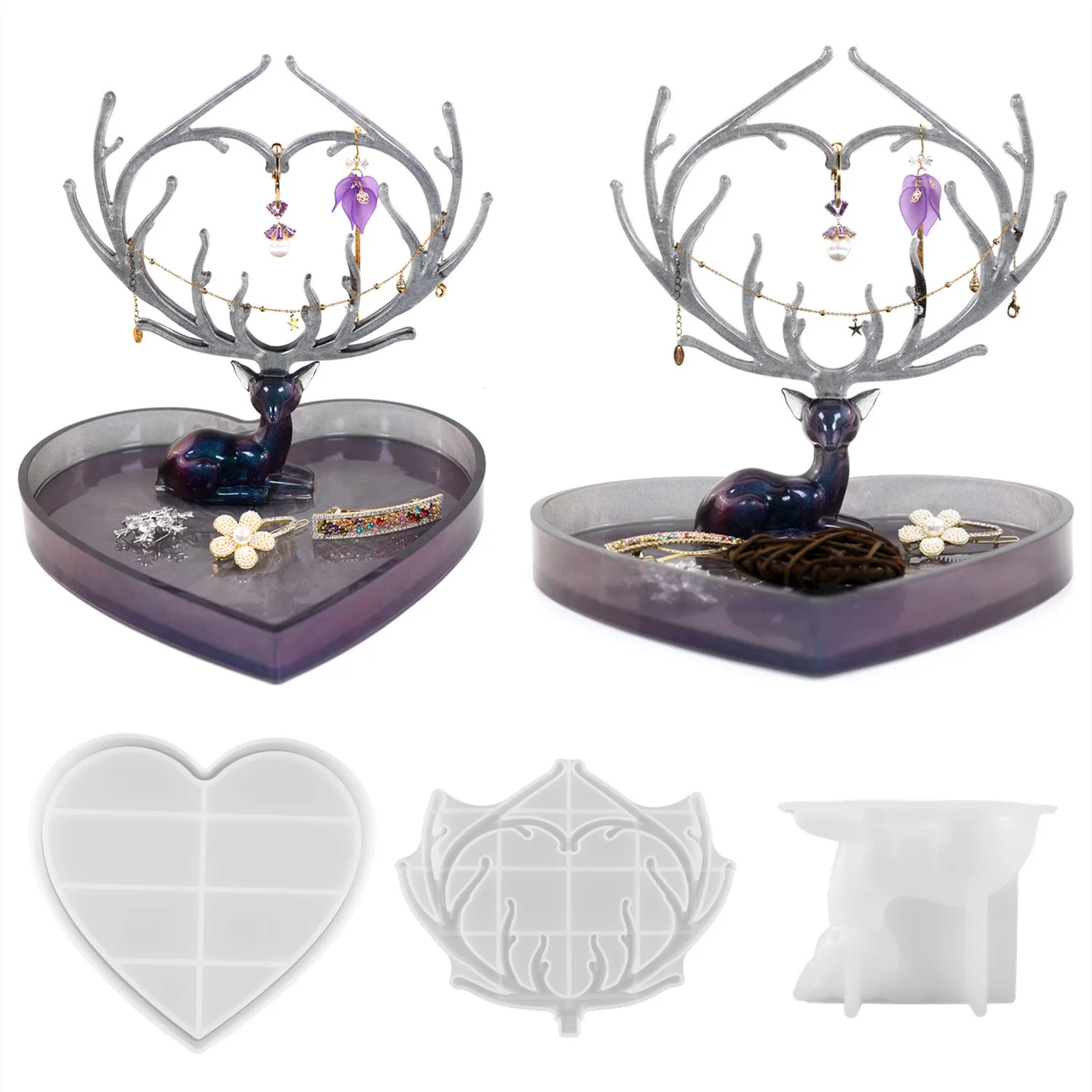 

Fawn Jewelry Stand Crystal Epoxy Resin Mold Antler Tray Storage Holder Silicone Mould DIY Crafts Deer Decorations Casting Tool