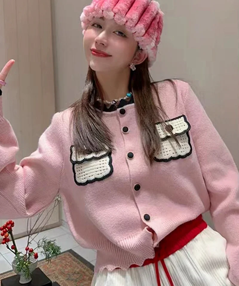 Осенне-зимнее женское повседневное однобортное трикотажное пальто с круглым