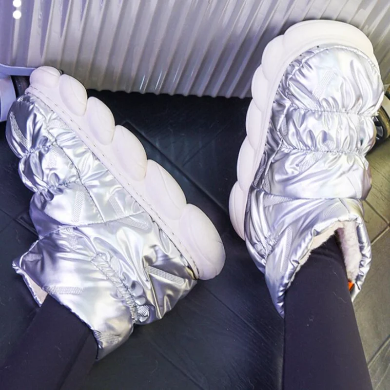 

Women Flat Boots Winter Shoes for Female 2022 Heels High Top Cotton Footwear Windproof Warm Plush Outside Couple Ankle Boot