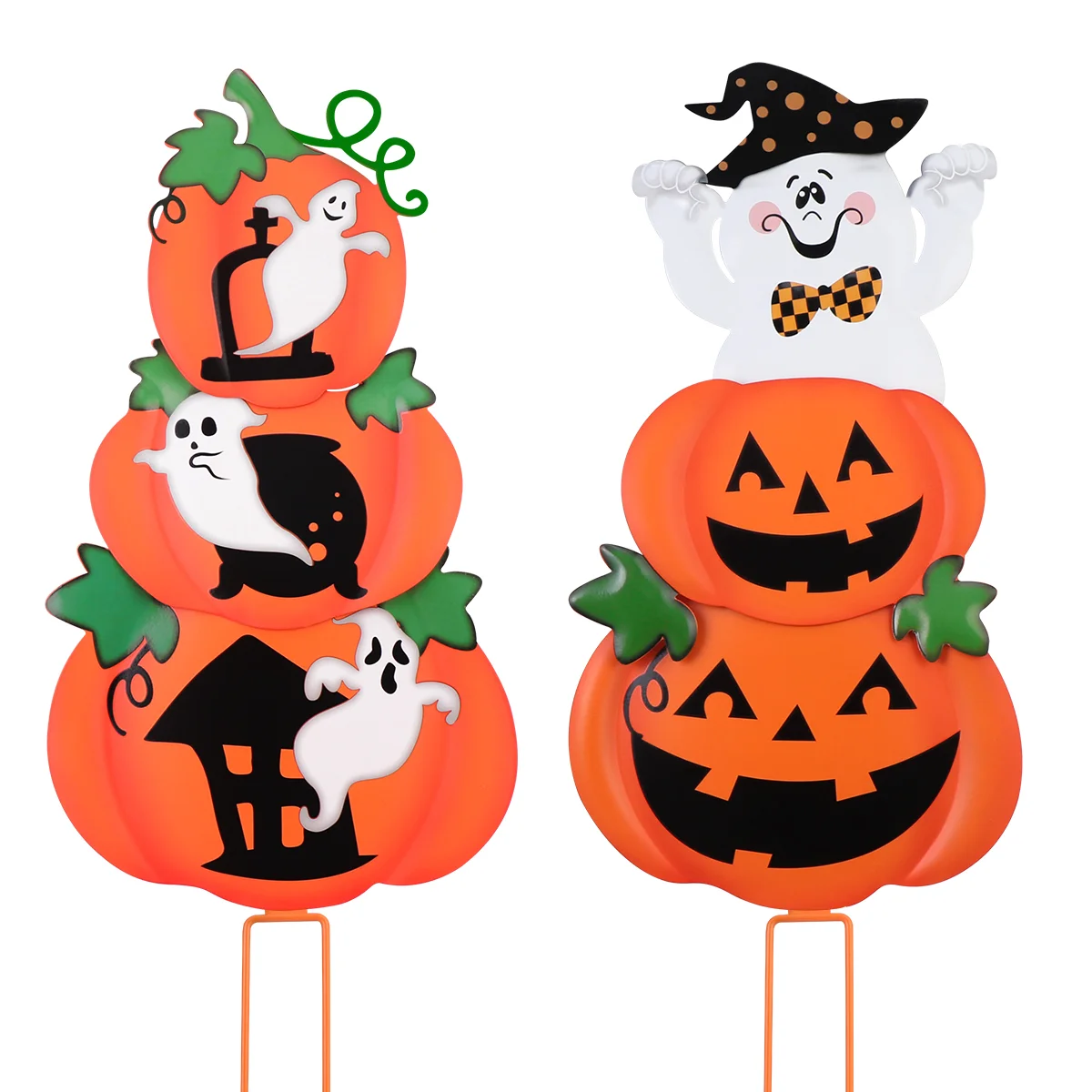 

UNOMOR 2PCS Sign Set Pumpkin Spooky Decoration with Stake Outdoor Accessory