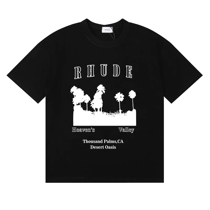 Фото Футболка Streetwear Brand Rhude, летняя модная повседневная футболка с принтом логотипа, с коротким рукавом, для мужчин и женщин, высококачественная футболка №4