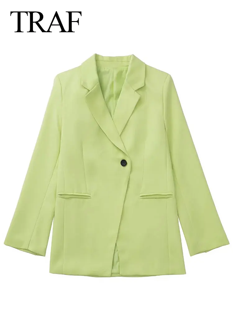 

TRAF Light Green Single Breasted Casual Women's Suit Elegance Premium Commuter Office Comfort Slim Long Sleeve Ladies Suit