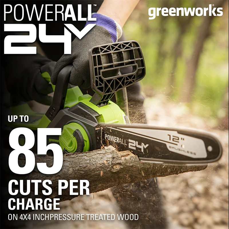 Бесщеточный двигатель бензопилы Greenworks 24 В аккумуляторный компактный 12 дюймов