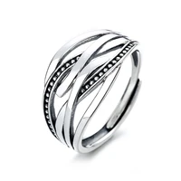 925 sterling silver woman rings goth punk irregular stripes multilayer letter cross large ring adjustable wedding gift jewelry