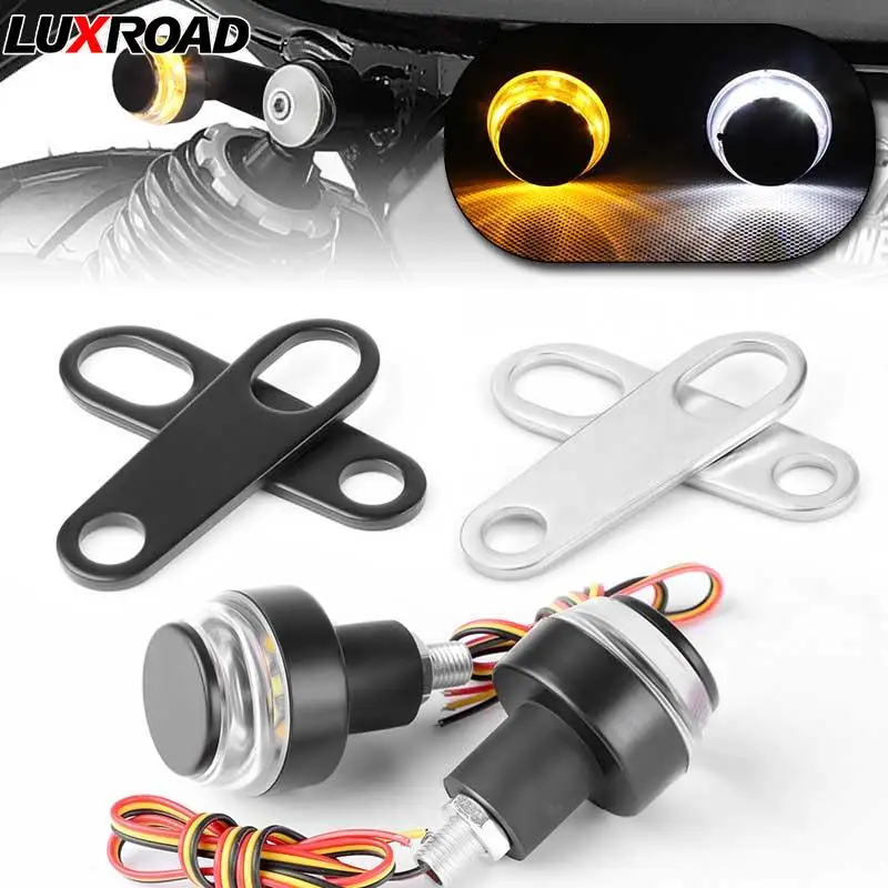 

Motorcycle Turn Signal Light Yellow White Indicator Light With Rear Shock Bracket For Cafe Racer Cruiser Motorbike Accessories