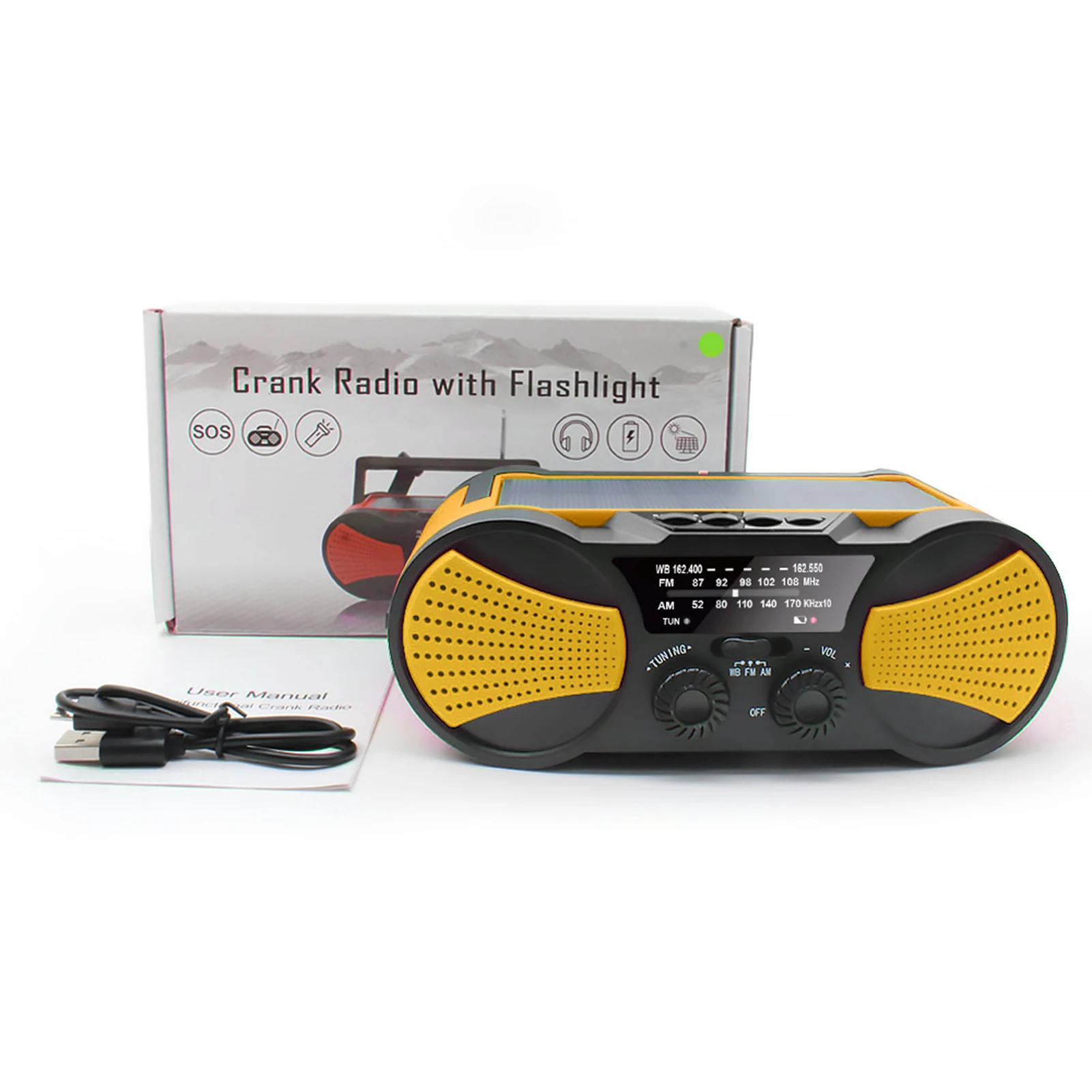 

Solar Radio Emergency Hand Flashlight 2000mAh Weather Radio With Hand Crank And Solar Charging 3 Speed LED Torch SOS Alarm