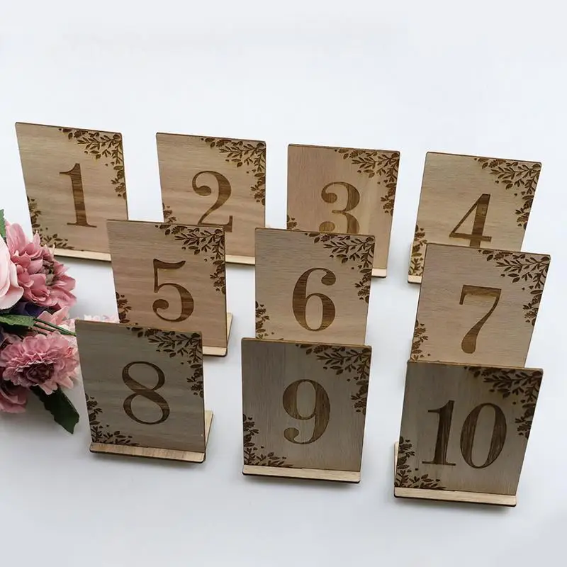 

1-10 Wooden Table Numbers Multi Use Decorative Seat Number Card Easy Use Table Numbers Sign With Base For Wedding Decorations