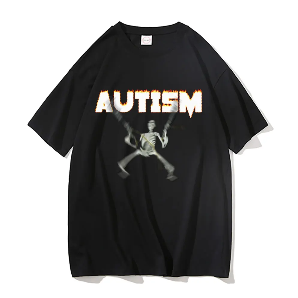 

Autism Skeleton Funny Meme T Shirt Classic Vintage Humor Horror Skull Print Tshirt Men Women Fashion Hip Hop Oversized T-shirts