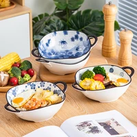 750mlunderglaze color ceramic soup bowl kitchen noodle bowl with handle tableware desserts fruit salad pasta bowl heat resistant
