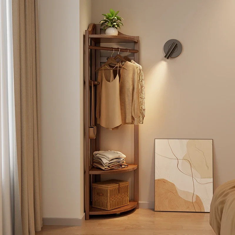 Угловая вешалка для одежды из массива дерева от пола до потолка простая хранения