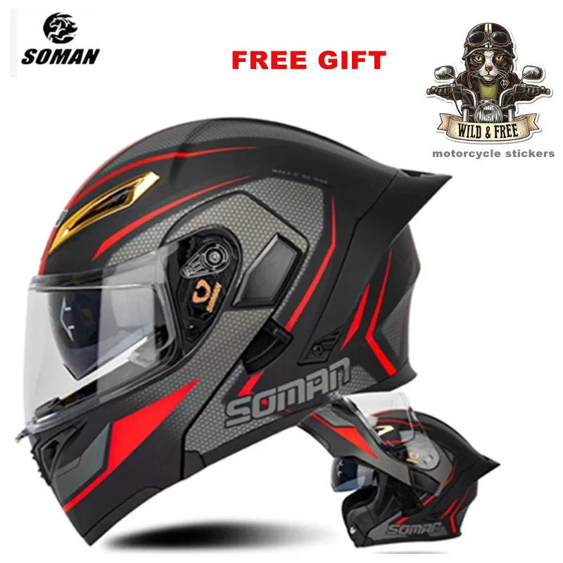 SOMAN 1 Free Gifts Flip Up Motorcycle Helmet Men Women Modular Full Face Open Visor Motorcycle cascos de moto para los hombres