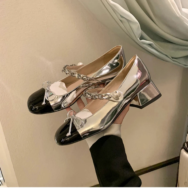 

Женские босоножки Мэри Джейн на толстом высоком каблуке, Новинка лета 2023, модная женская обувь из лакированной кожи с квадратным носком на высоком каблуке