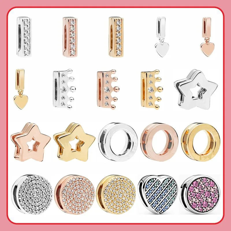 

S925 Sterling Silver Reflexions Series Blue Snowflake Heart-shaped Silicone Fixing Clip Fit Original Pandora Woman Diy Jewelry