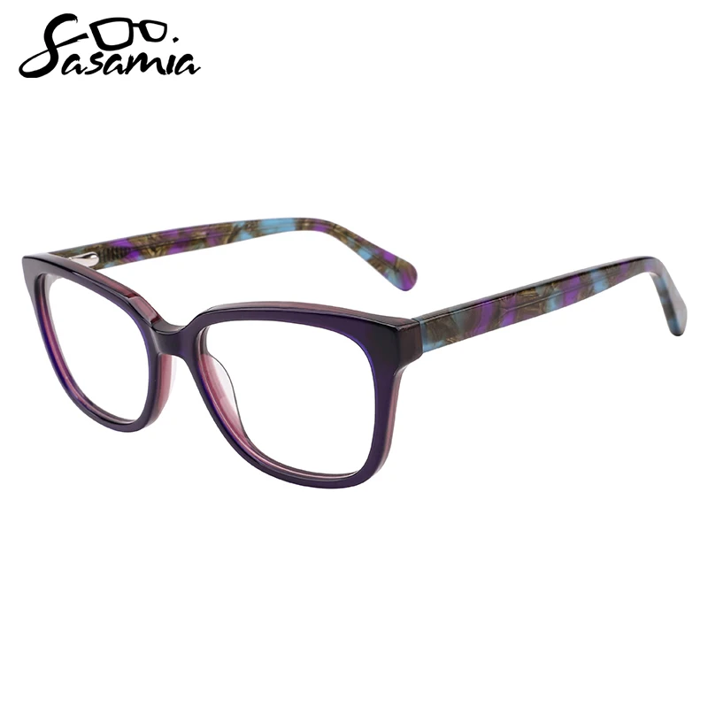 

SASAMIA Unisex Eyewear Acetate Rectangle Glasses Frame Optical Prescription Glasses Tortoise Temple 4 Colors WD1398