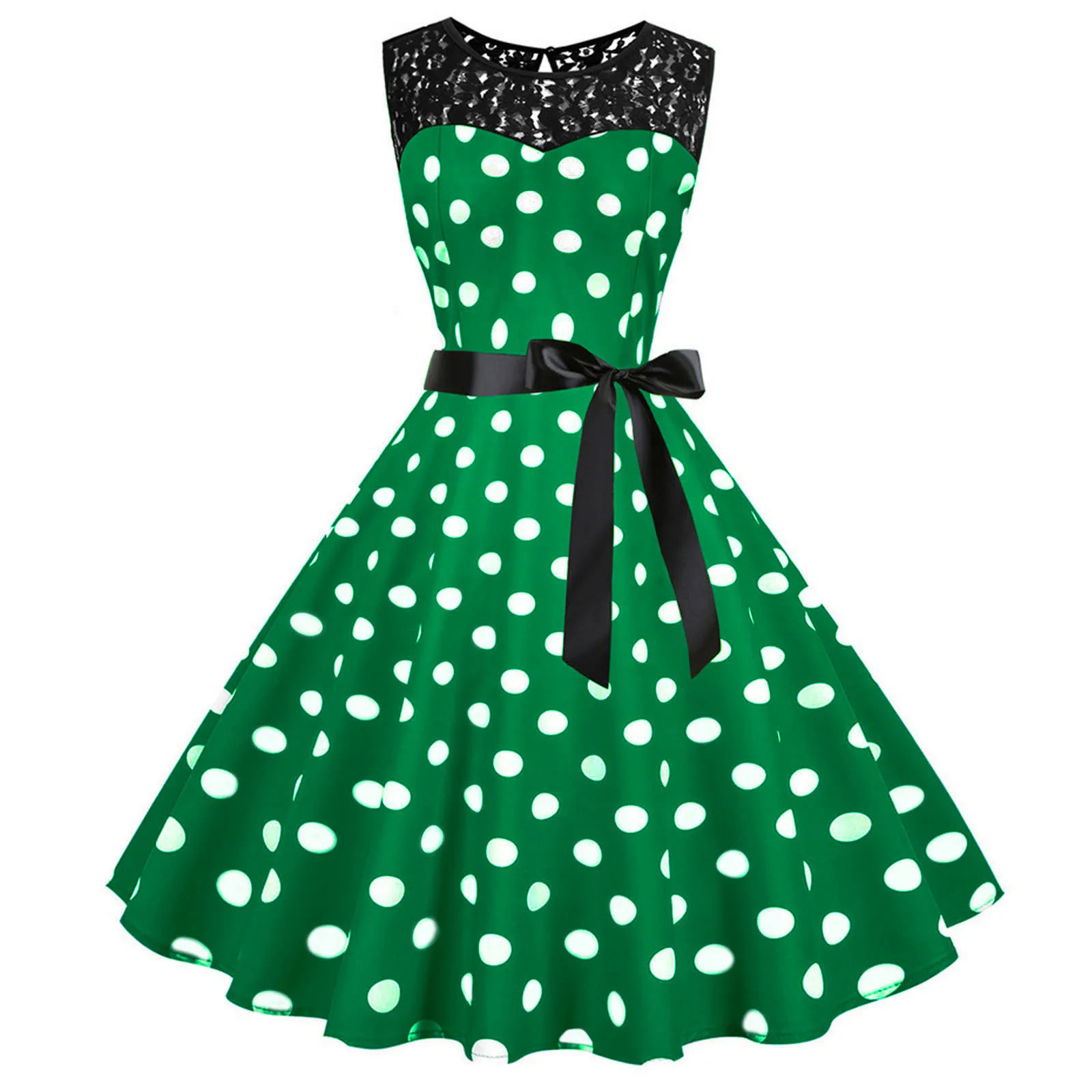 

Женское винтажное платье до колен, трикотажное платье без рукавов в стиле рокабилли 1920-х годов, повседневное кружевное платье с длинным рук...