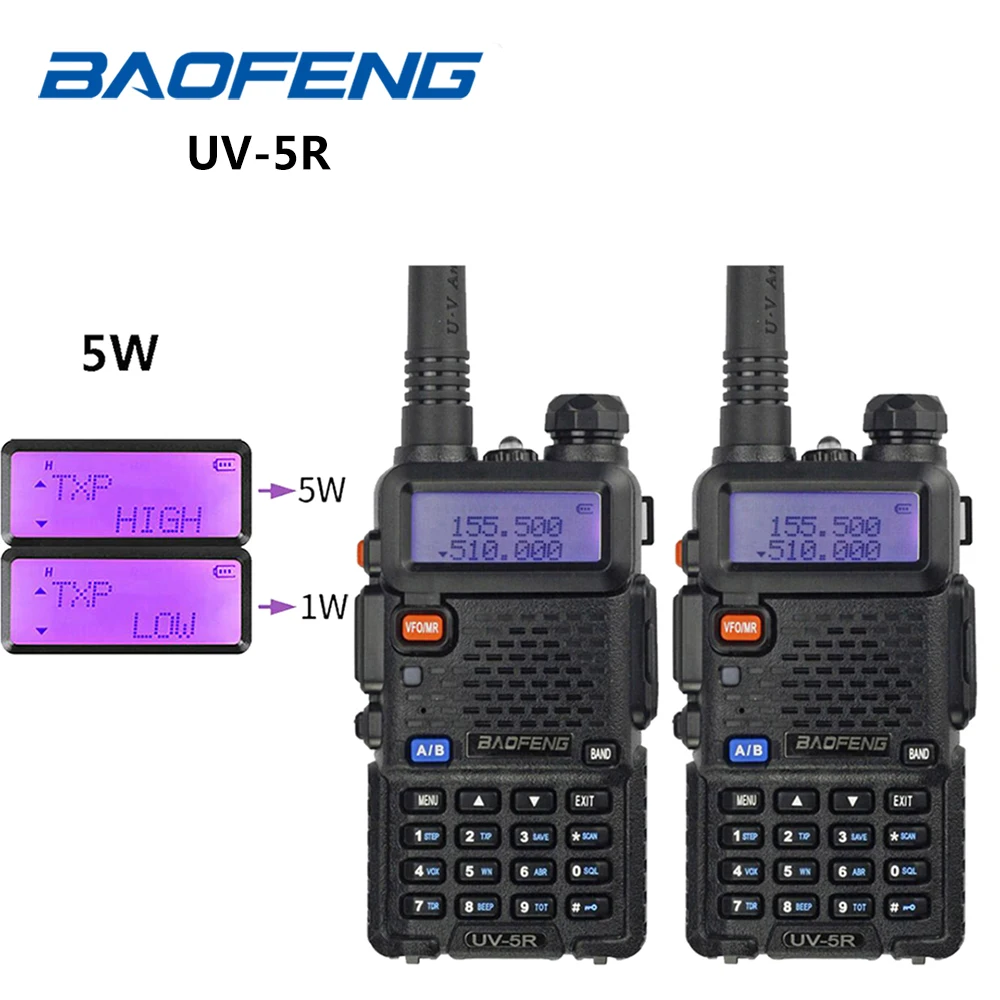 

2Pcs Baofeng UV-5R Walkie Talkie 5W/8W Dual Band 10KM Transmitter VHF/UHF Transceiver Portable Two Way Ham CB Radio