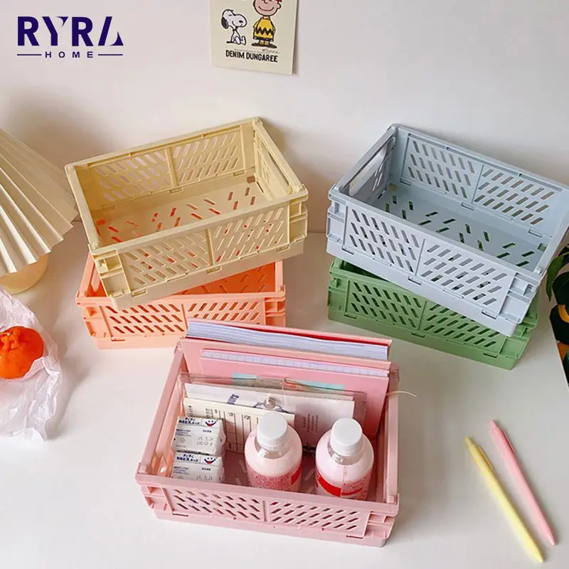 

Ins Mini Folding Stackable Storage Baskets Desktop Collapsible Storage Box Cosmetic Storage Basket Household Sundries Organizer