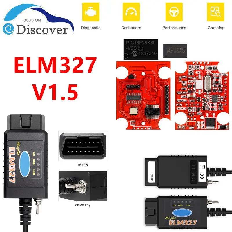 ELM327 V1.5 PIC18F25K80 FTDI CH340 с переключателем USB HS MS может FORScan для считывания кодов Ford OBD2 автомобильный диагностический сканер автомобильный инструмент