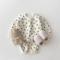 baby girl cotton clothes sets heart pattern childrens suit casual long sleeved hooded sweater suit two piece set