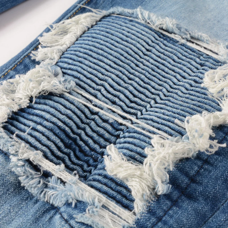 Street Fashion Men Jeans Retro Blue Elastic Slim Fit Ripped Jeans Men Punk Trousers Patch Designer Hip Hop Brand Pants Hombre