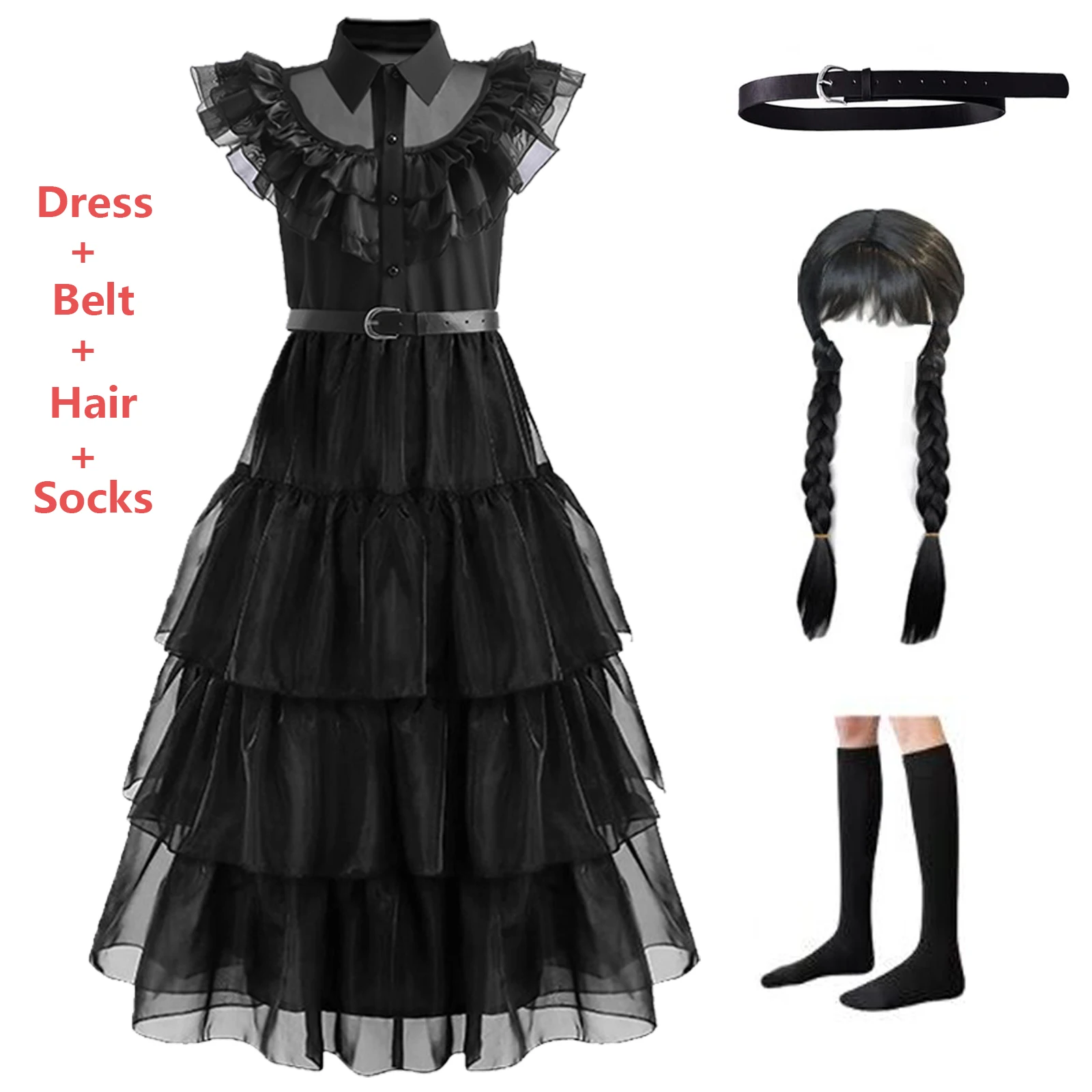 

Wednesday Addams Dresses Cosplay Costume For Girls 2023 Carnival Costume Kids Party Dress Outfits Toddler Girl Clothes 4-14 Year