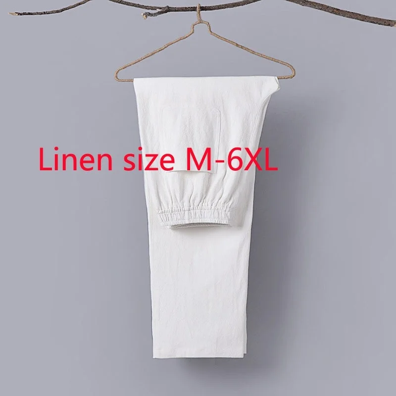 

New Arrival Fashion Super Large Cotton Linen Men Summer Thin Casual Straight Spring And Summer Full Length Pants Plus Size M-6XL