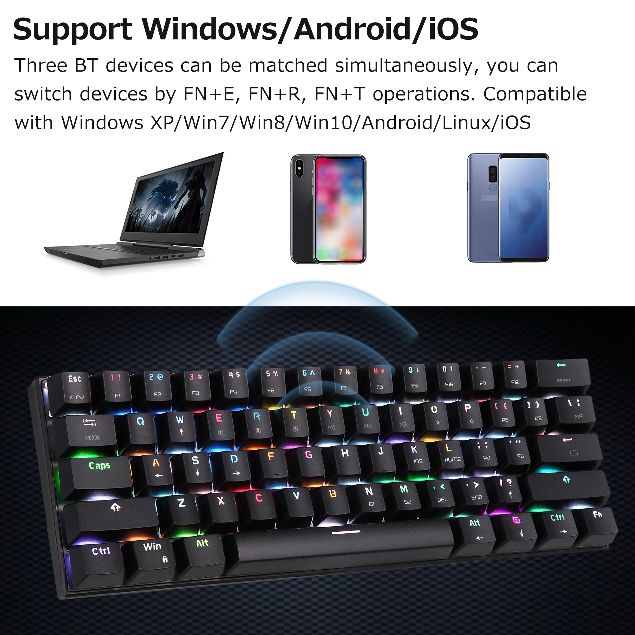 Клавиатура MOTOSPEED CK62 Беспроводная Механическая с поддержкой Bluetooth/USB 61 клавиша |