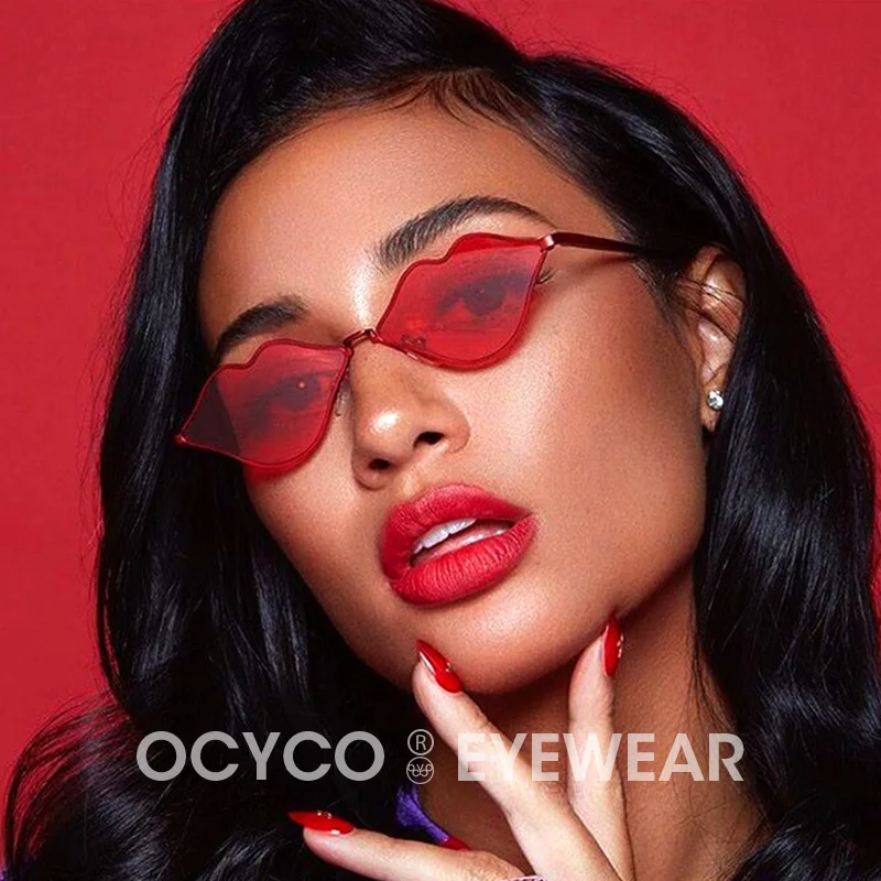 Солнцезащитные очки в форме губ для мужчин и женщин, в металлической оправе