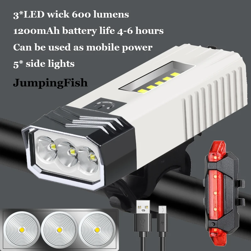 

Bike Bicycle 1200mAh Light USB LED Rechargeable Set MTB Road Bike Front Back Headlight 600LM Lamp Flashlight Cycling Light