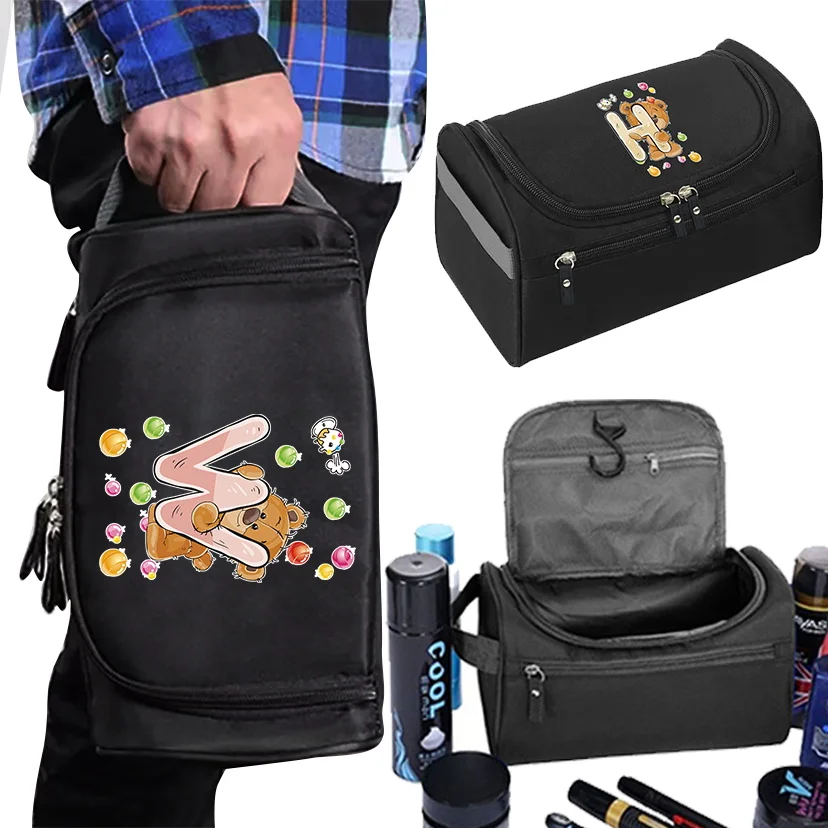 

Functional Travel Cosmetic Bag Unisex Hanging Makeup Case Necessaries Organizer Storage Pouch Toiletry Bag Bear Initials Pattern