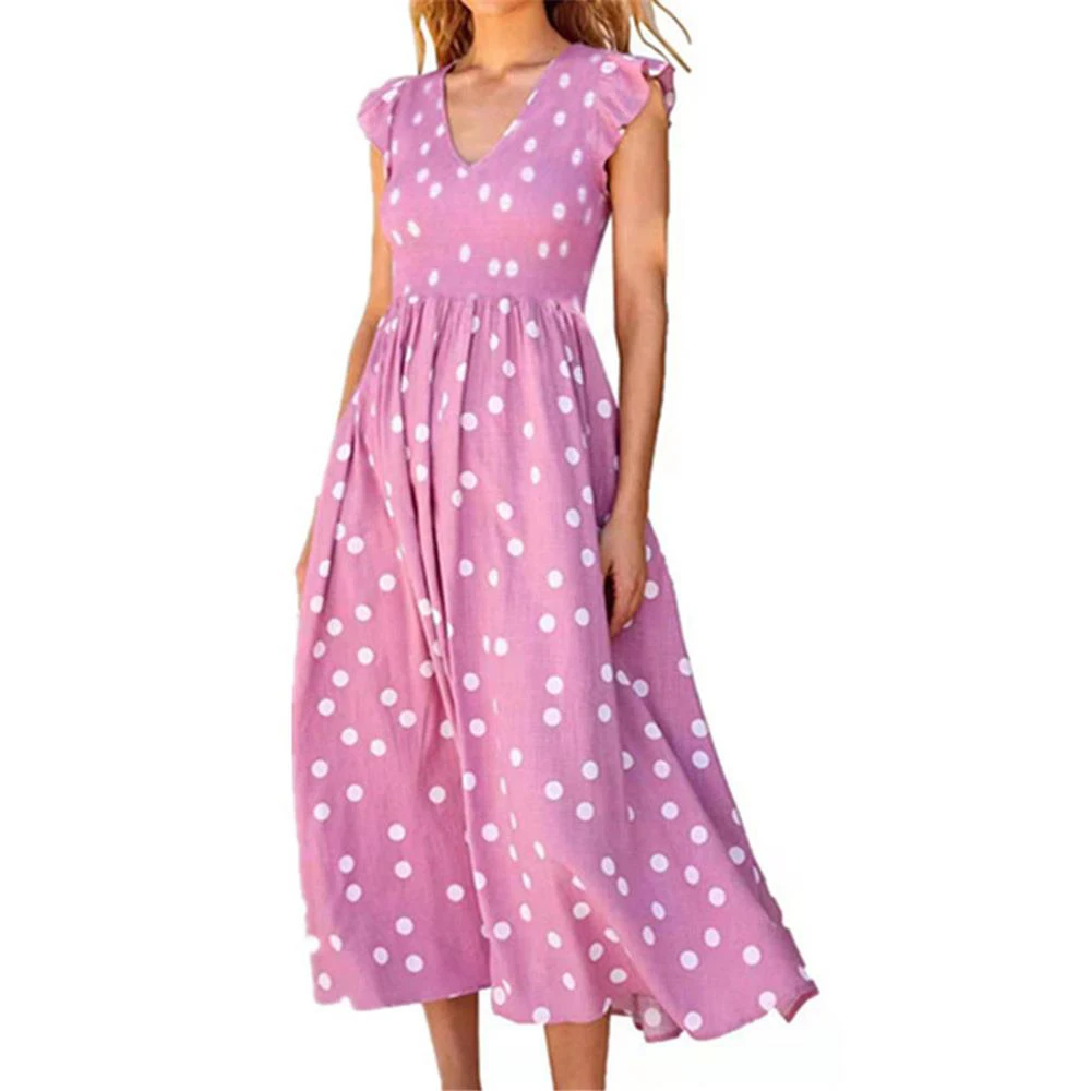 Женское Повседневное платье макси в горошек длинное пляжное без рукавов с