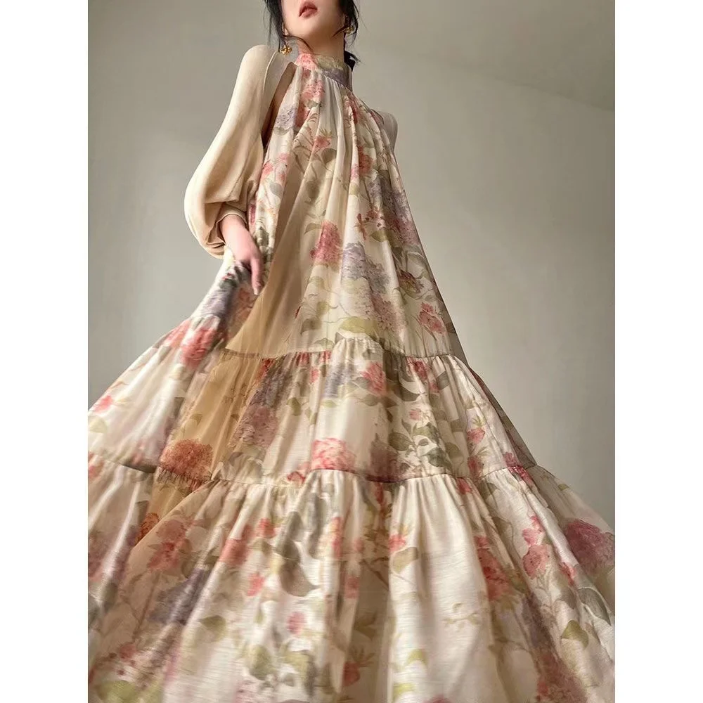 

2023 Light Luxury Design Summer Dress Polyester Sleeveless O-Neck Tops Casual Loose Dress Female Street Flower Dress Vestidos