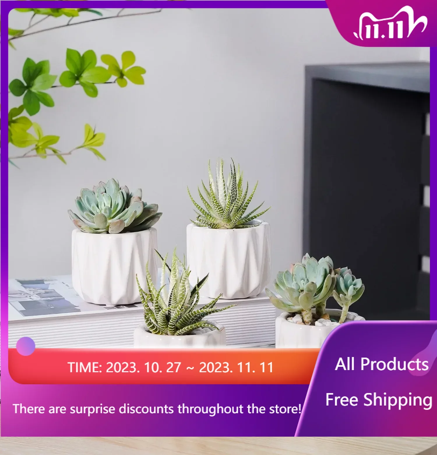 

Free Shipping Pottery set of 6 3" Devi Round Ceramic Planters-White