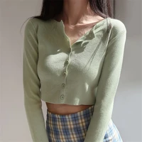 korean style o neck short knitted sweaters women thin cardigan fashion sleeve sun protection crop top ropa mujer