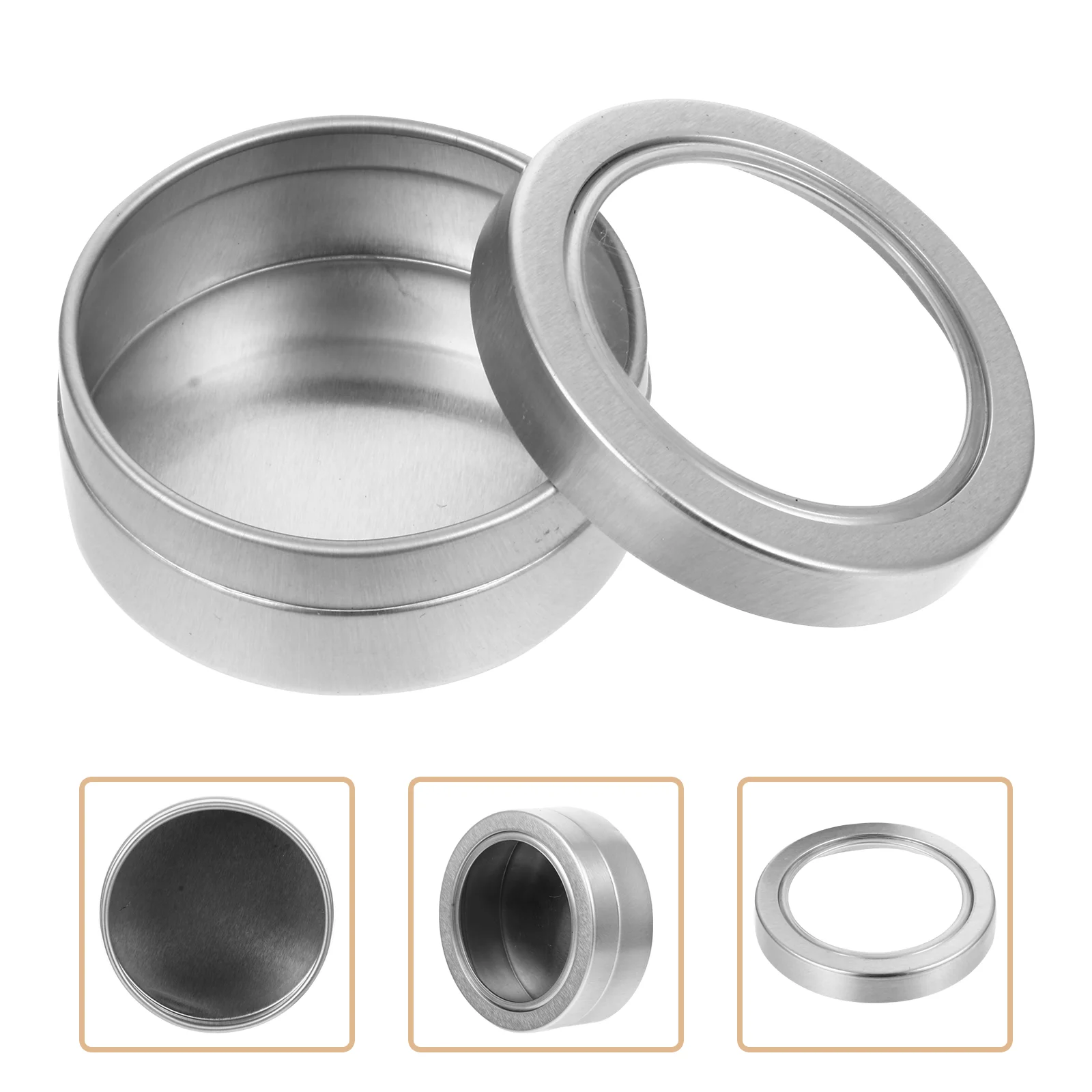 

Aluminum Can Storage Box Tin Cans Window Candy Round Container Jars Containers