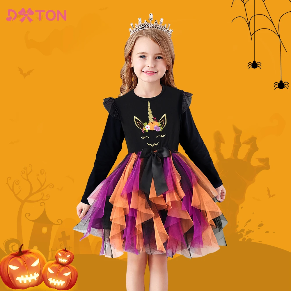 DXTON Girls Halloween Dress Kids Festival Party Princess Dresses Girls Pumpkin Cosplay Costumes Children Clothing 3-12 Years