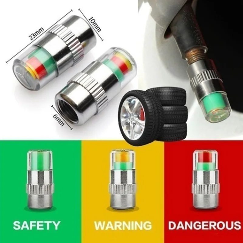 

4pcs Car Tire Pressure Indicator Tire Pressure Gauge Alert Monitoring Valve Cap Sensor External Valve Detection