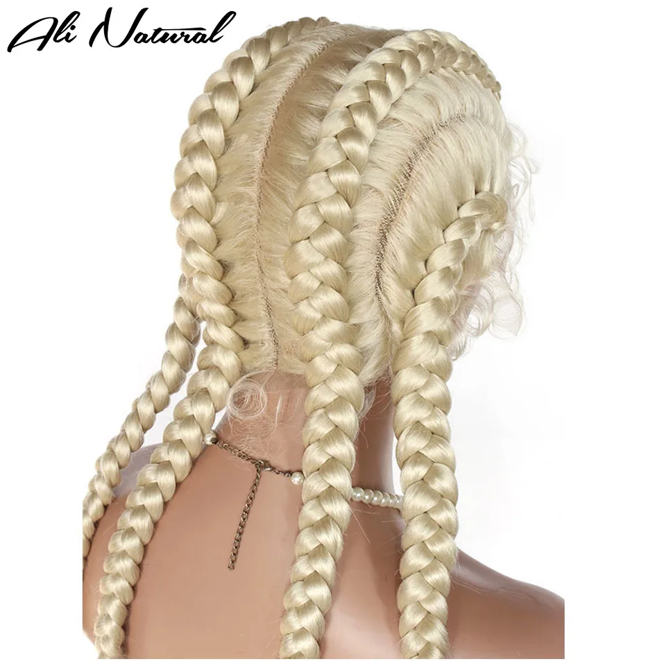 Synthetic Braided Lace Front Wigs With Baby Hair Double Dutch Box Braided 360 Lace Frontal Braids Wig 613 Blonde Bundgry Wig