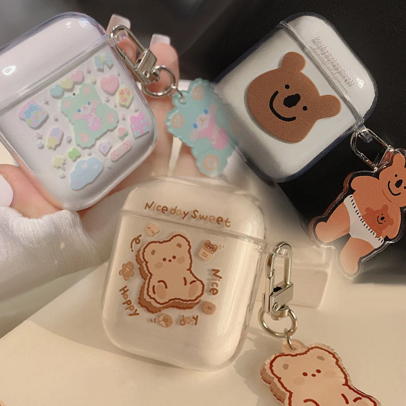 

Original Diy bear & koala cute soft silicone with keychain pendant earphone case for apple airpod pro 3 cover 2 1