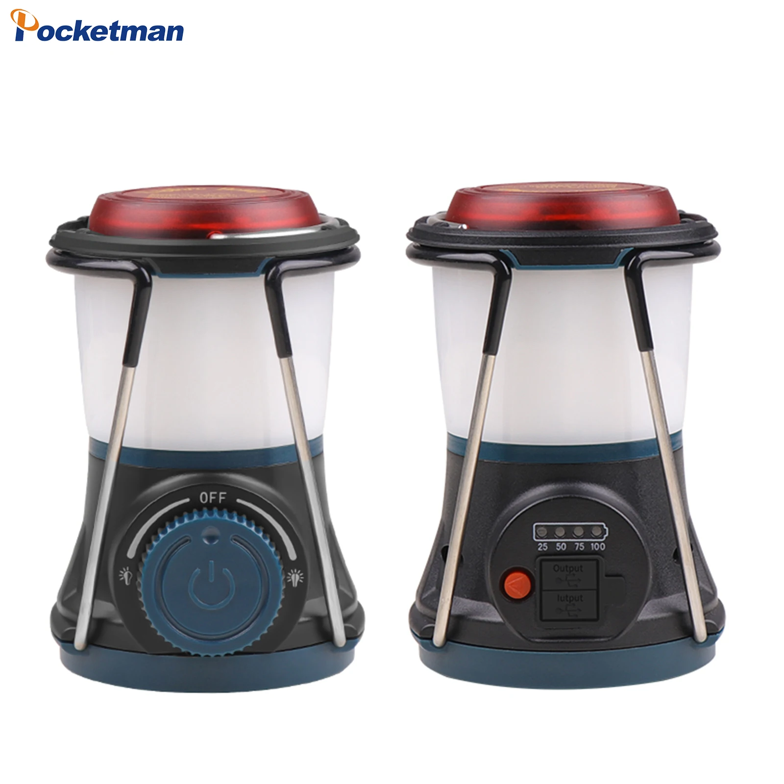 

16*LED portable camping light, built-in 2000mAh rechargeable battery, red and white double switch with magnet + hook