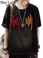 max lulu 2022 summer fashion ladies korean style punk tops womens black denim striped t shirts vintage oversized casual tshirt