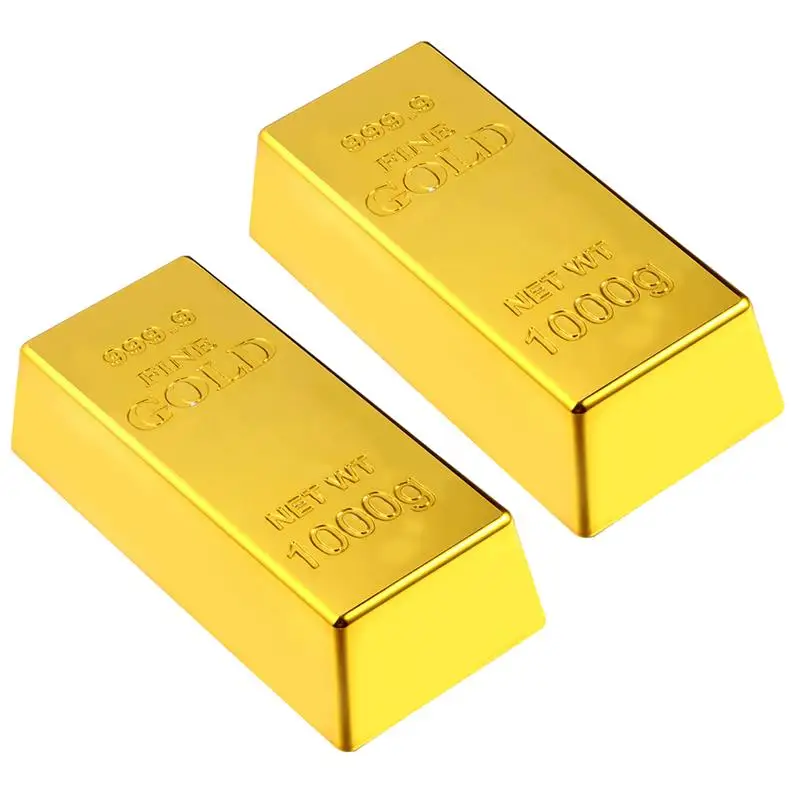 

2 Pcs Simulated Plastic Hollow Gold Bars Gold Bricks Props Activity Gold Bar And Brick Toys Gold Brick Bullion (Golden)