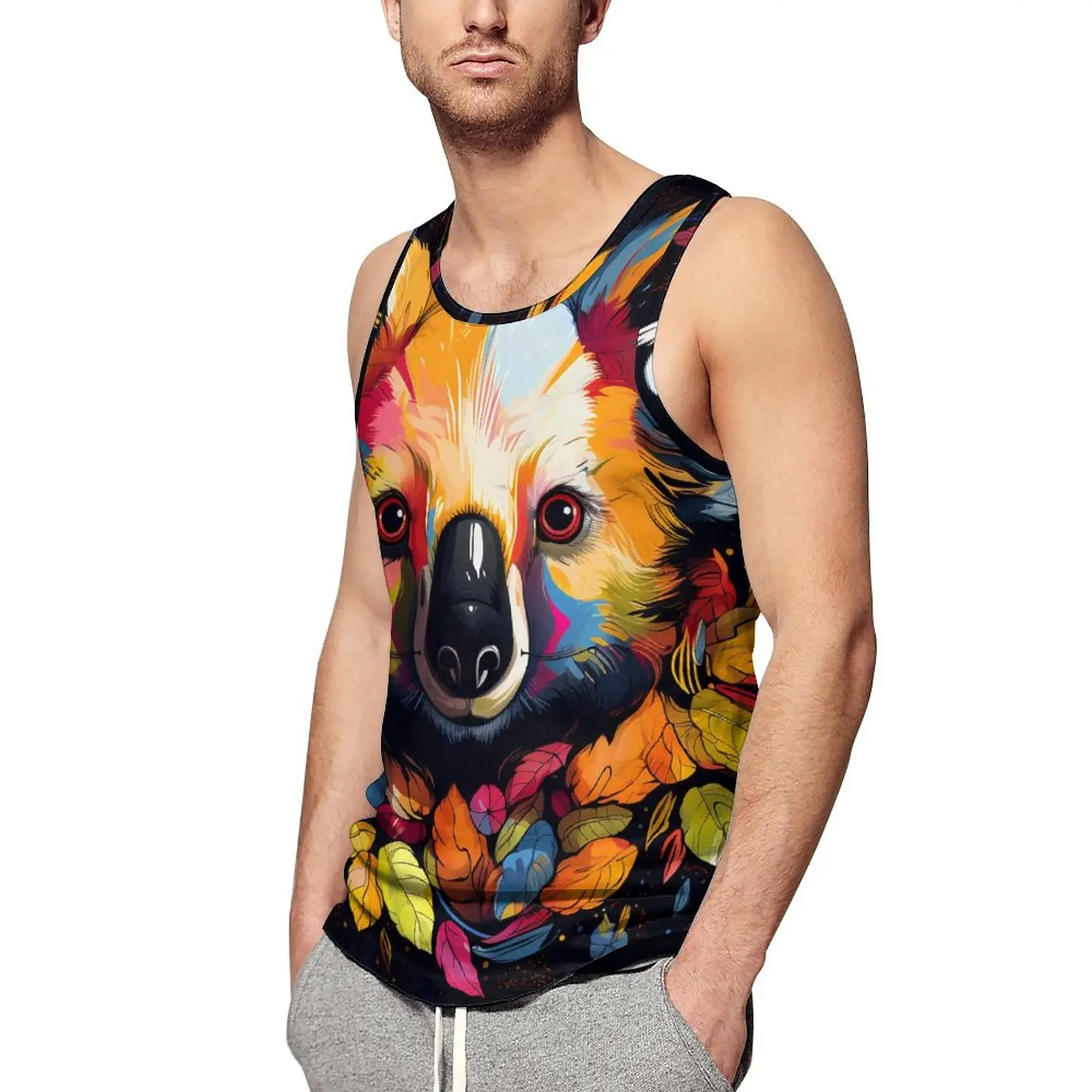 

Koala Tank Top Males Vintage Style Illustration Gym Oversized Tops Summer Sportswear Pattern Sleeveless Vests
