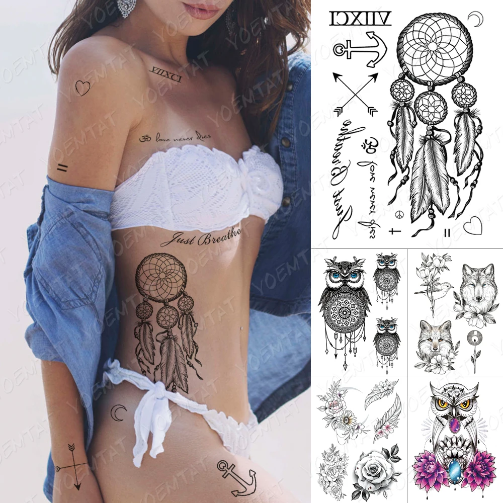 

Sexy Waterproof Temporary Tato Sticker Owl Fox English Feather Rose Jewel Body Art Fake Tattoo Men Women Flash Transfer Tattoos